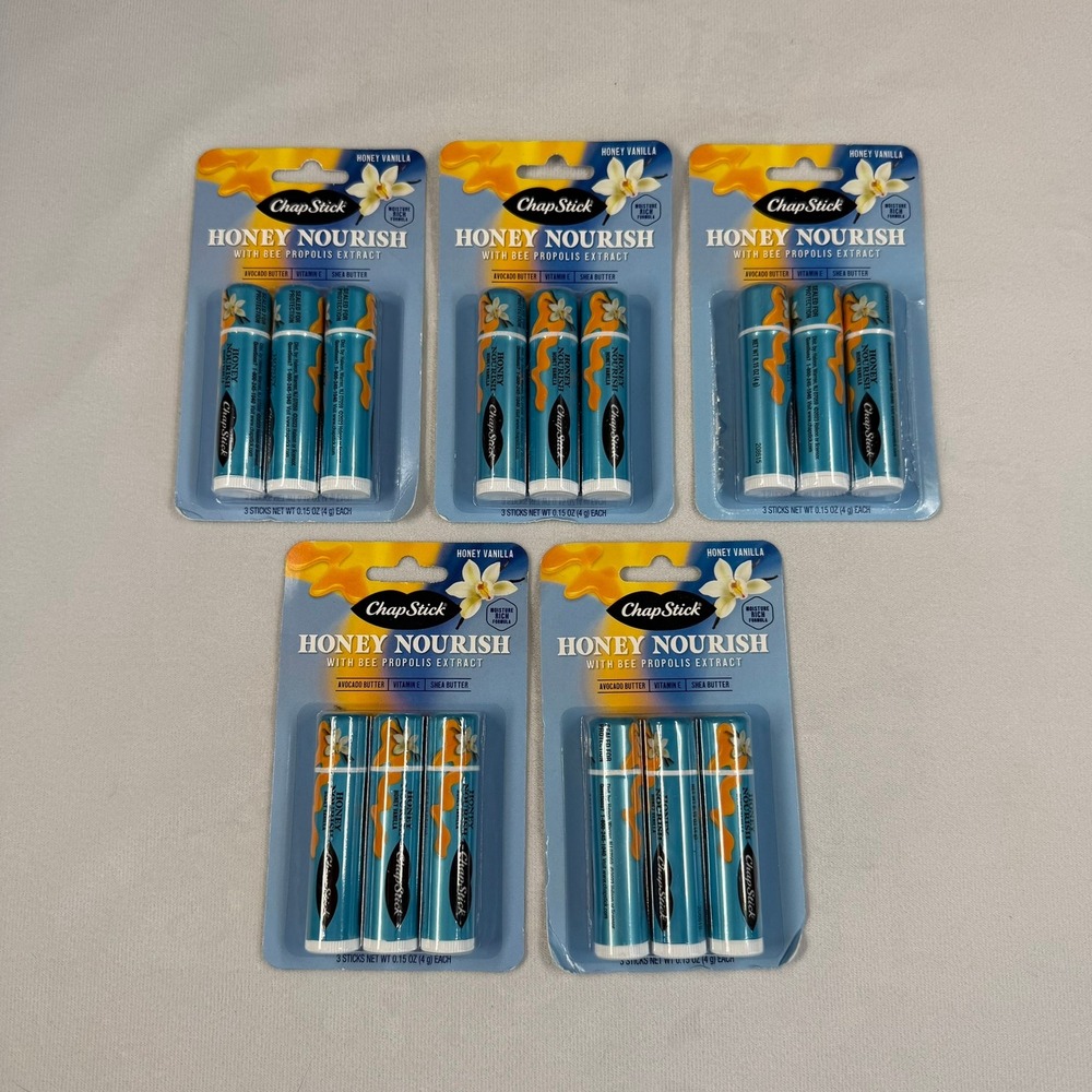 5X ChapStick Honey Nourish Lip Balm Honey Vanilla 3 Sticks each New